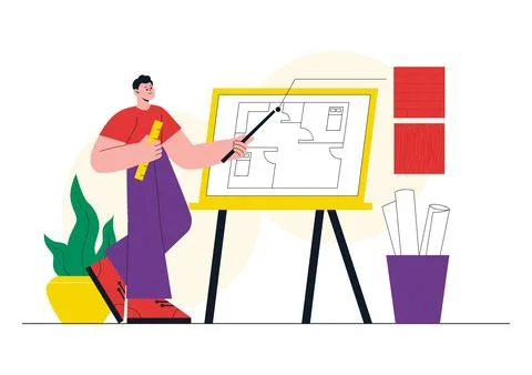 Interior Designer Vector Illustration Featuring Home Design Planning, Archi.. Stock Illustration