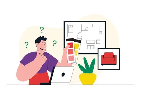 Interior Designer Vector Illustration Featuring Home Design Planning, Archi.. Stock Illustration