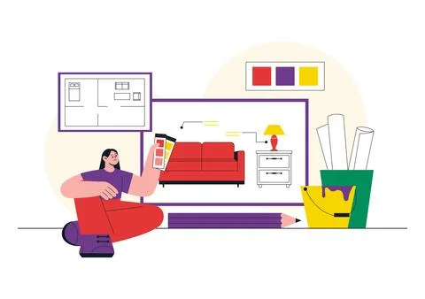 Interior Designer Vector Illustration Featuring Home Design Planning, Archi.. Stock Illustration