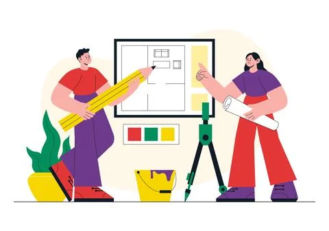Interior Designer Vector Illustration Featuring Home Design Planning, Archi.. Stock Illustration