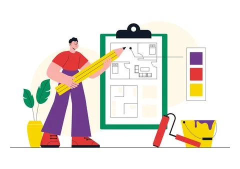Interior Designer Vector Illustration Featuring Home Design Planning, Archi.. Stock Illustration