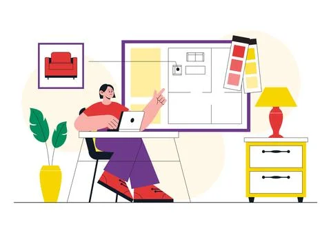 Interior Designer Vector Illustration Featuring Home Design Planning, Archi.. 스톡 일러스트