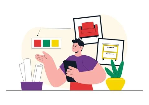 Interior Designer Vector Illustration Featuring Home Design Planning, Archi.. Stock Illustration