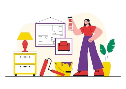 Interior Designer Vector Illustration Featuring Home Design Planning, Archi.. Stock Illustration