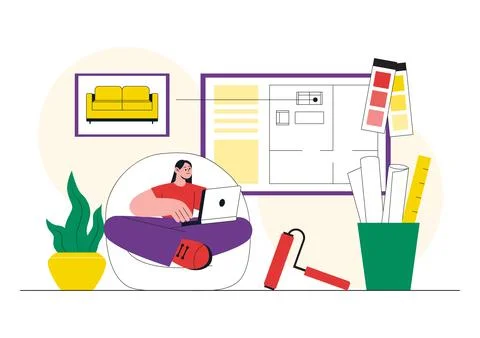 Interior Designer Vector Illustration Featuring Home Design Planning, Archi.. 스톡 일러스트