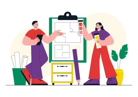 Interior Designer Vector Illustration Featuring Home Design Planning, Archi.. Stock Illustration