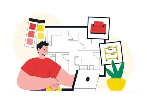 Interior Designer Vector Illustration Featuring Home Design Planning, Archi.. Stock Illustration
