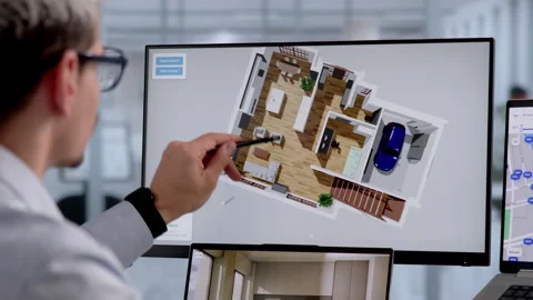 Interior Designer Working On A 3D House Model Stock Footage 331519099