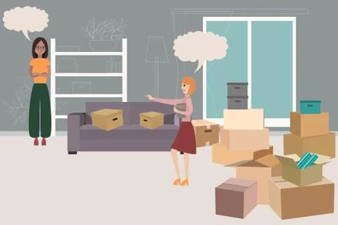 The interior designer works with the client. Stock Illustration