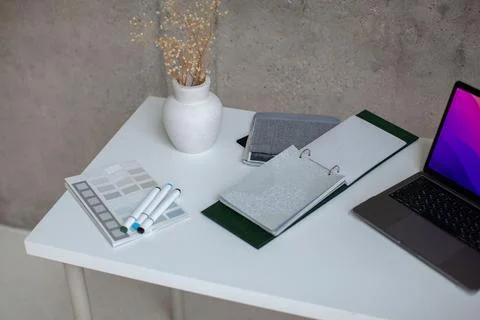 Interior designer's desk. Layout Stock Photos