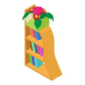 Interior detail icon isometric vector. Bouquet of flower in box on bookcase icon Stock Illustration