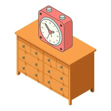 Interior detail icon isometric vector. Square alarm clock on wooden dresser icon Stockillustratie