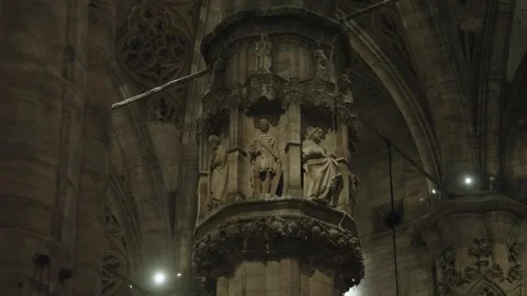 Interior details and column inside the Duomo di Milano or Milan Cathedral Stock Footage 276186600