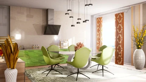 Interior dining area. 3d illustration Stock Footage 127503513