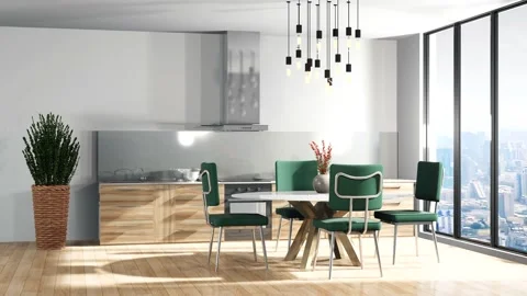 Interior dining area. 3d illustration Stock Footage 140789965