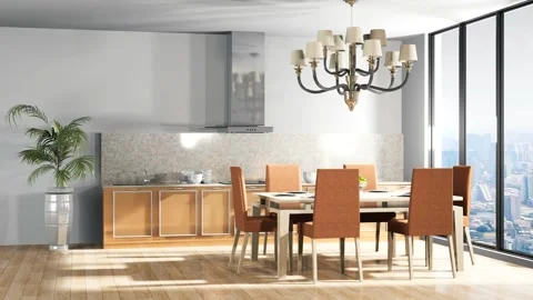 Interior dining area. 3d illustration Stock Footage 140790214