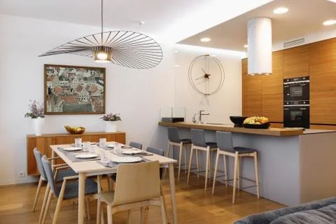 Interior of a dining area with kitchen Foto stock