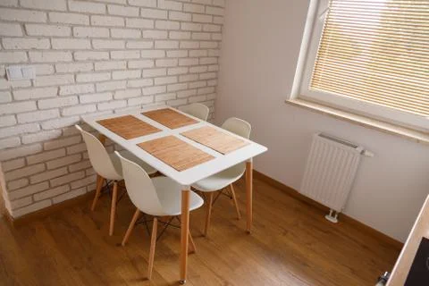 Interior of a dining place. Kitchen in a modern Scandinavian style Stock Photos