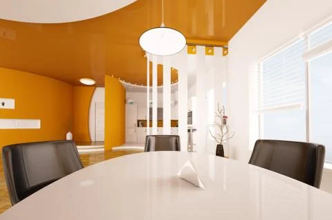Interior of dining room and kitchen 3d render Stock Illustration