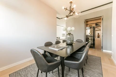 Interior of dining room in modern flat Stock Photos