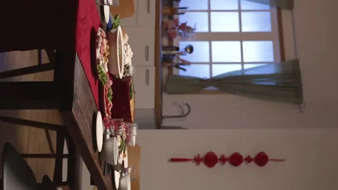 Interior of a dining room with reunion dinner Video stock 219399794