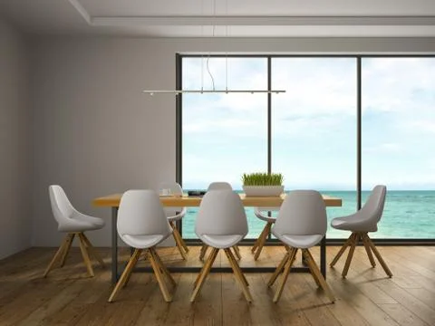 Interior of dining room with white chairs Stock Illustration
