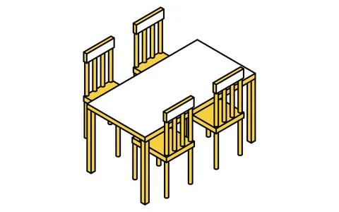Interior: dining table and chairs, isometric illustration Stock Illustration
