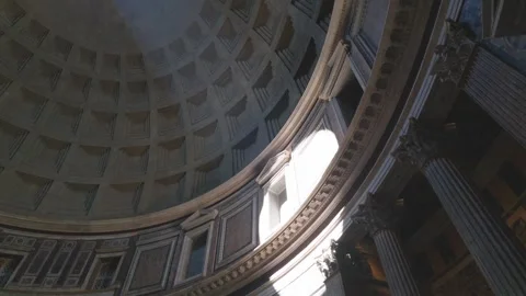 Interior Dome and Oculus of Ancient Roman Pantheon with Sunlight Stock Footage 338008491