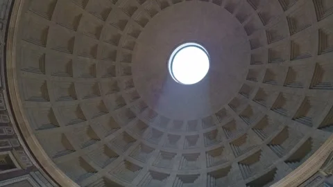 Interior Dome and Oculus of Ancient Roman Pantheon with Sunlight Stock Footage 338008684