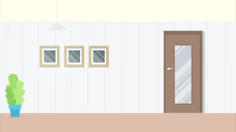 Interior with door, framed art and floor room wall Stock Footage 340471657