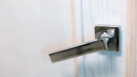 Interior door in light wood with chrome handle Stock Footage 145435925