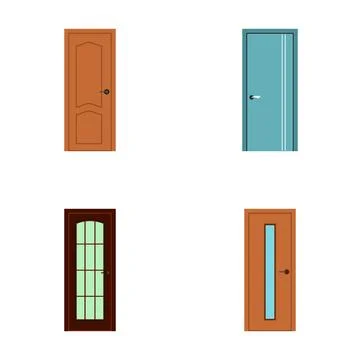 Interior doors set with various designs and colors Illustration