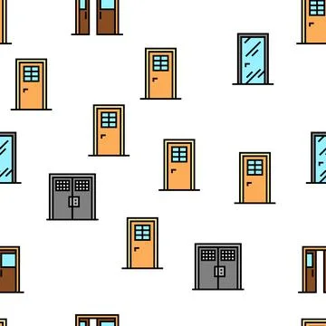 Interior Doors Types Vector Seamless Pattern Illustration