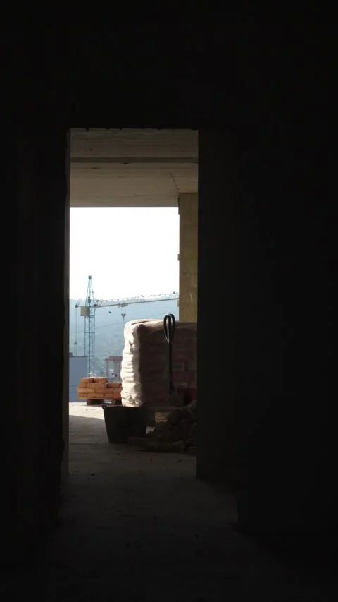 Interior doorway with construction materials. Stock Footage 326794324