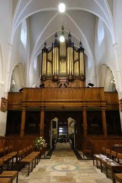Interior of Down Cathedral Featuring Pipe Organ and Gothic Architecture Stock Photos