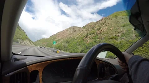 Interior driving car up canyon in spring Stock Footage 50063774