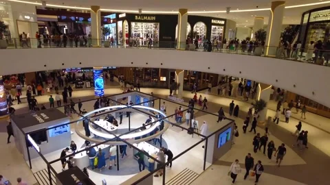 Interior of Dubai Mall and all its luxury stores during the day. Stock Footage 276063161