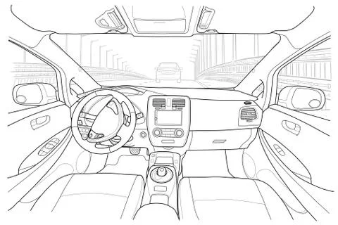Interior of electromobile with automatic gearbox Stock Illustration
