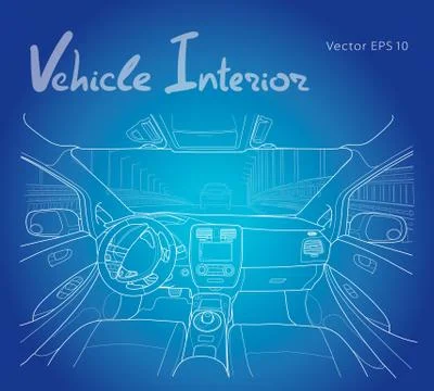 Interior of electromobile with automatic gearbox. Vector illustration Stock Illustration