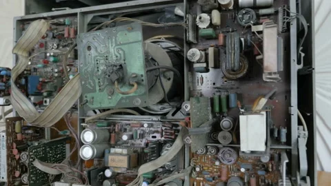 Interior electronics of old analog TV Stock Footage 96247249
