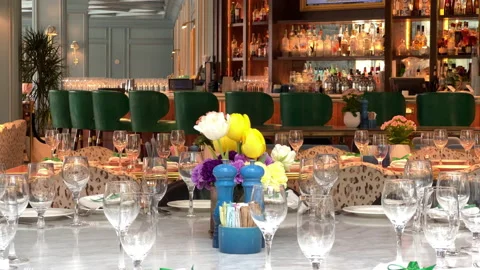 Interior elegant fancy restaurant Stock Footage 197010024
