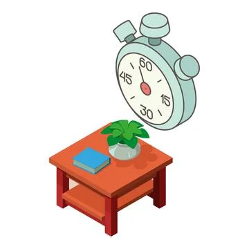Interior element icon isometric vector. Stopwatch clock and wooden coffee table Illustrazione stock