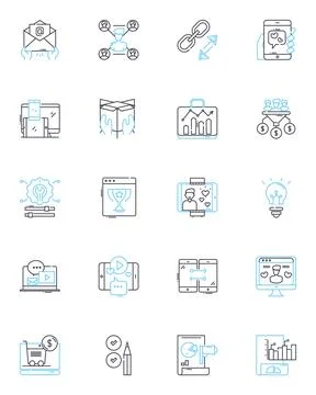 Interior elements linear icons set. Lighting, Colors, Textures, Patterns Stock Illustration