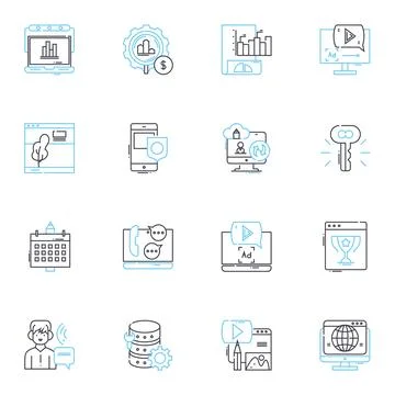 Interior elements linear icons set. Lighting, Colors, Textures, Patterns Stock Illustration