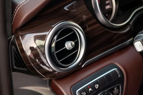 The interior elements of a new expensive business Mercedes V-class car inside Foto stock