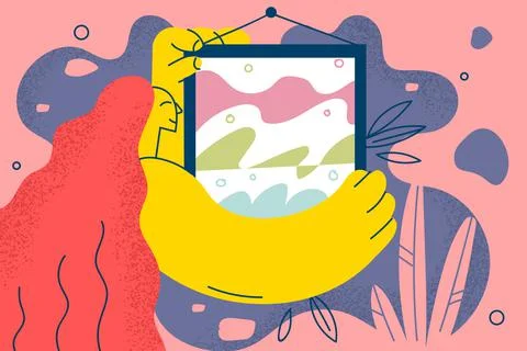 Interior elements, photo frame, mockup concept Illustrazione stock