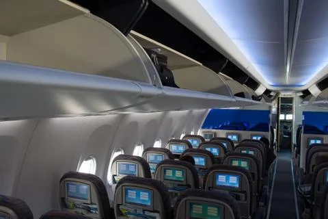 Interior of empty aircraft cabin Foto stock
