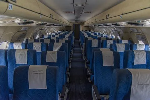 Interior of empty aircraft seats Stock Photos