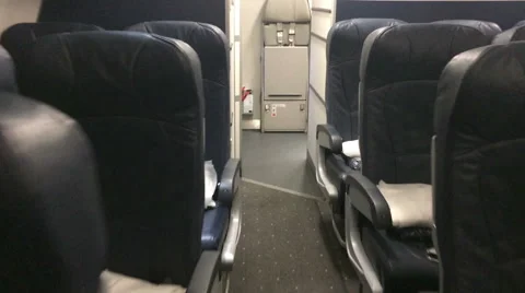 Interior Empty Airplane Cabin POV Stock Footage
