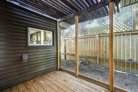 Interior of empty animal or bird shed. Northwest, USA Stock Photos